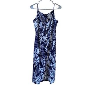 EUC, Old Navy Women's Large Tropical White & Navy Dress, Adjustable Straps